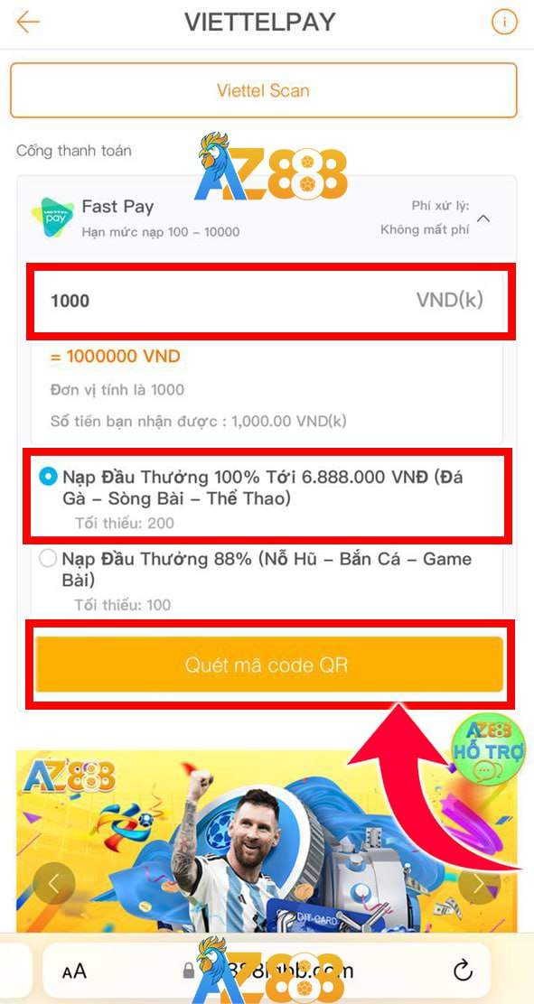 Điền số tiền và chọn quét mã QR
