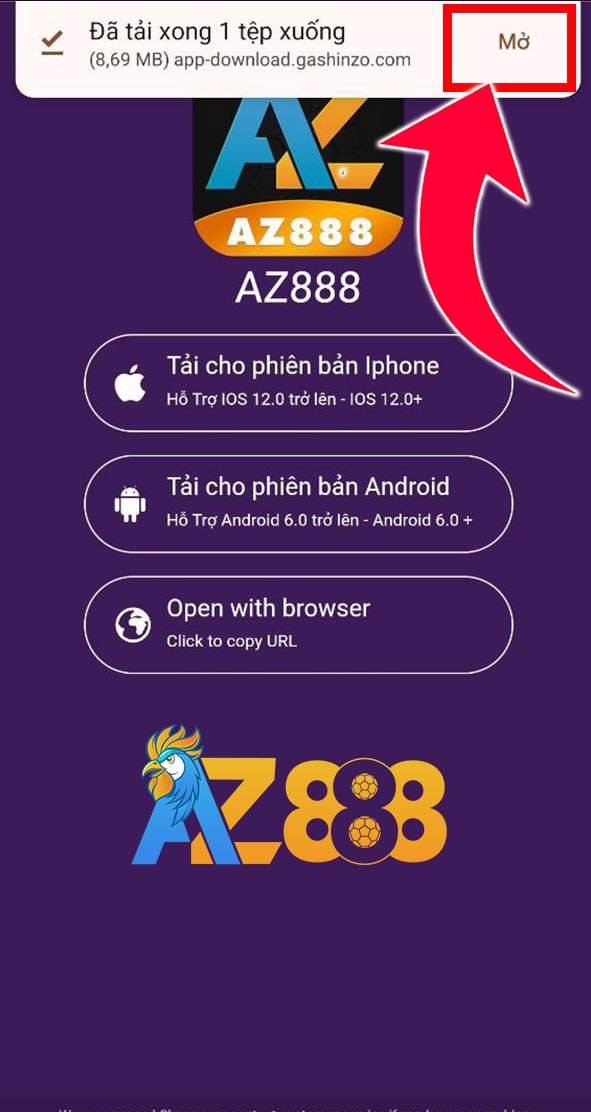 Khi tải xong thì chọn Mở