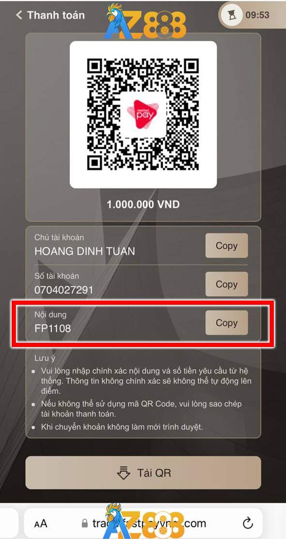 Sao chép nội dung và thực hiện chuyển khoản